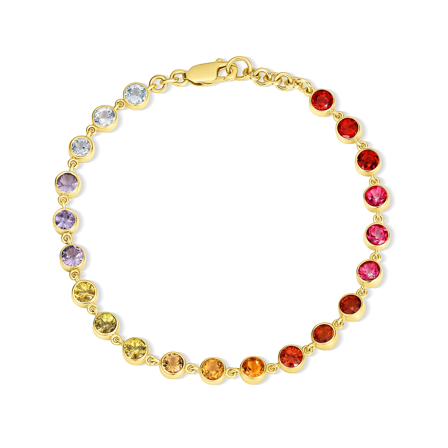 14k yellow gold multi-color gemstone line bracelet
