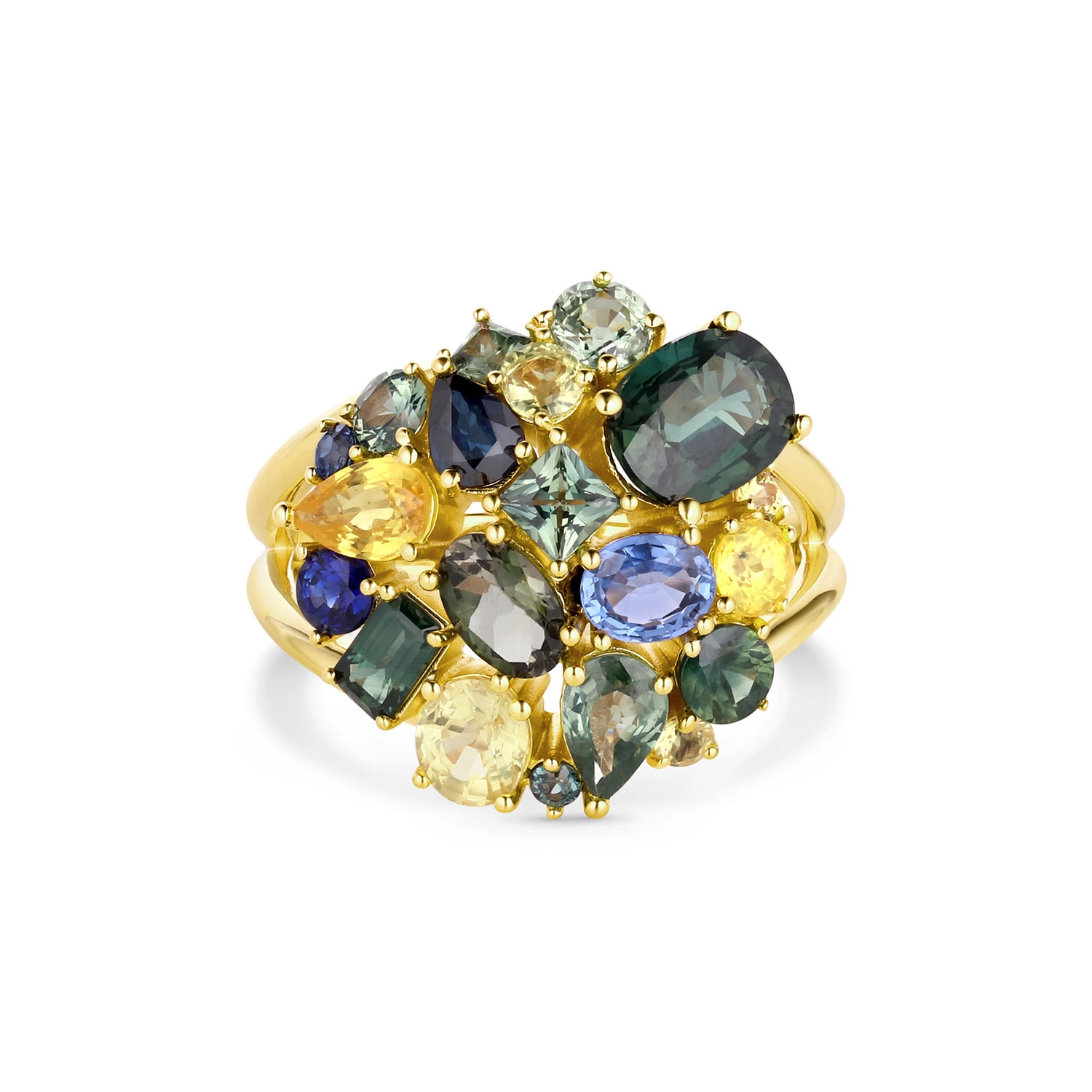 14k yellow gold sapphire cluster ring