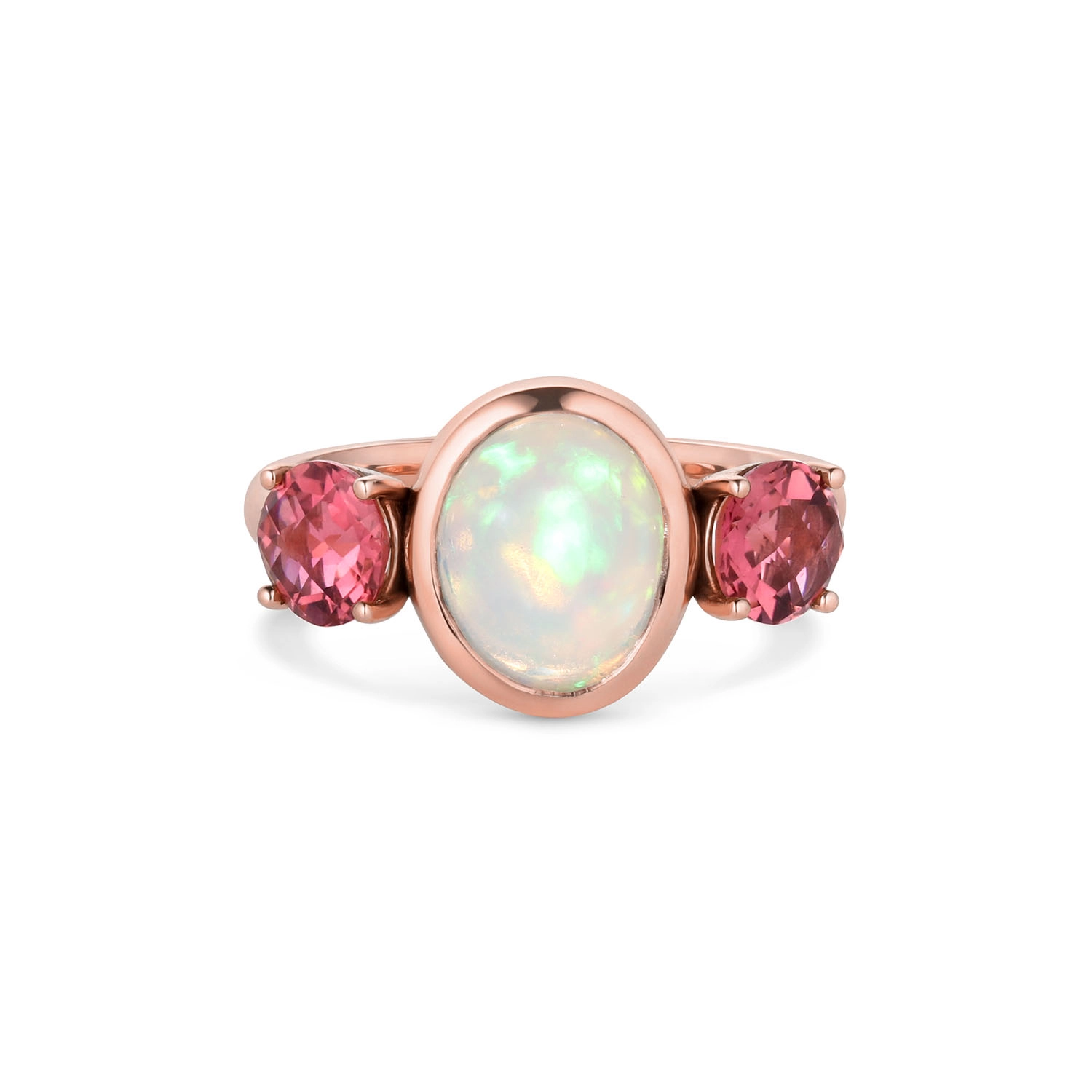 14k pink gold Australian opal and pink tourmaline ring