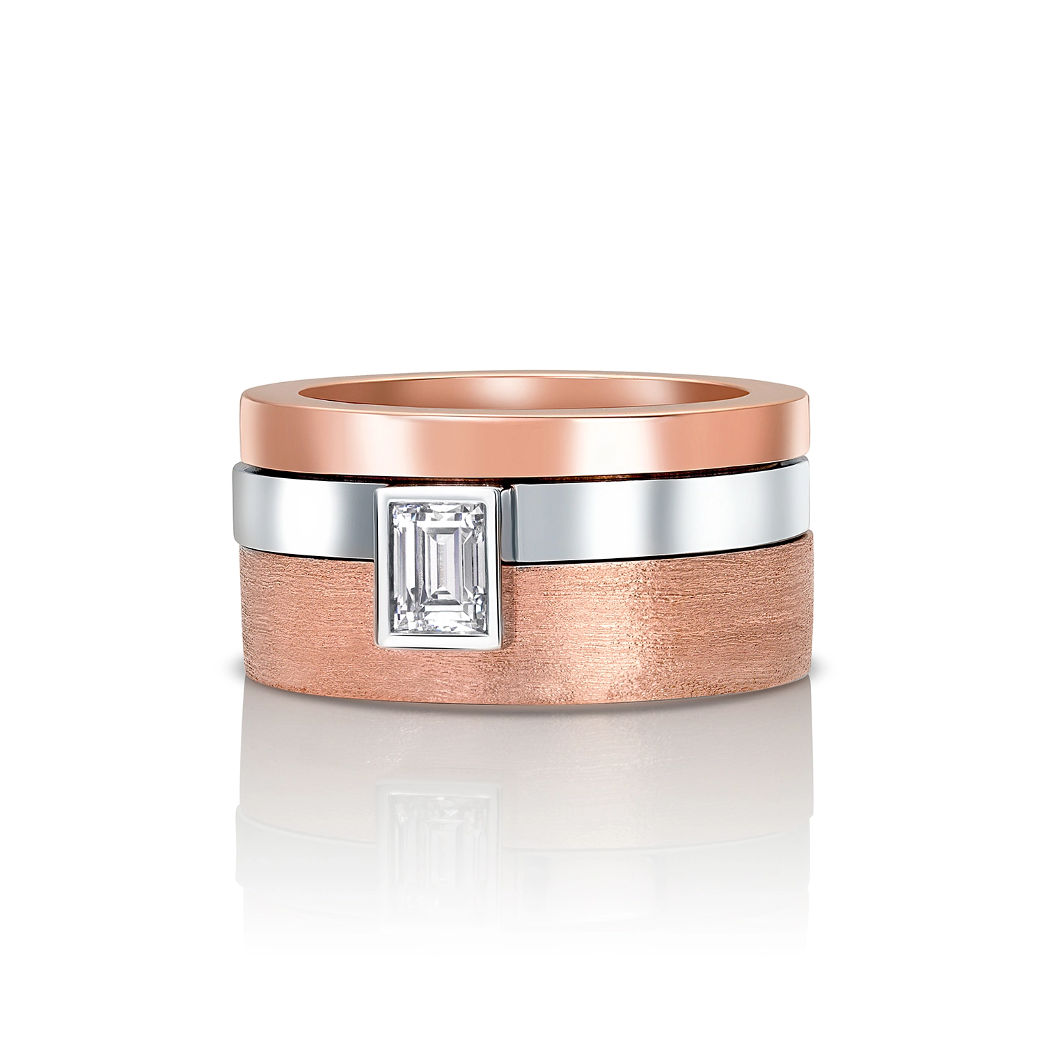 14k pink gold and platinum diamond wide “spinner” band