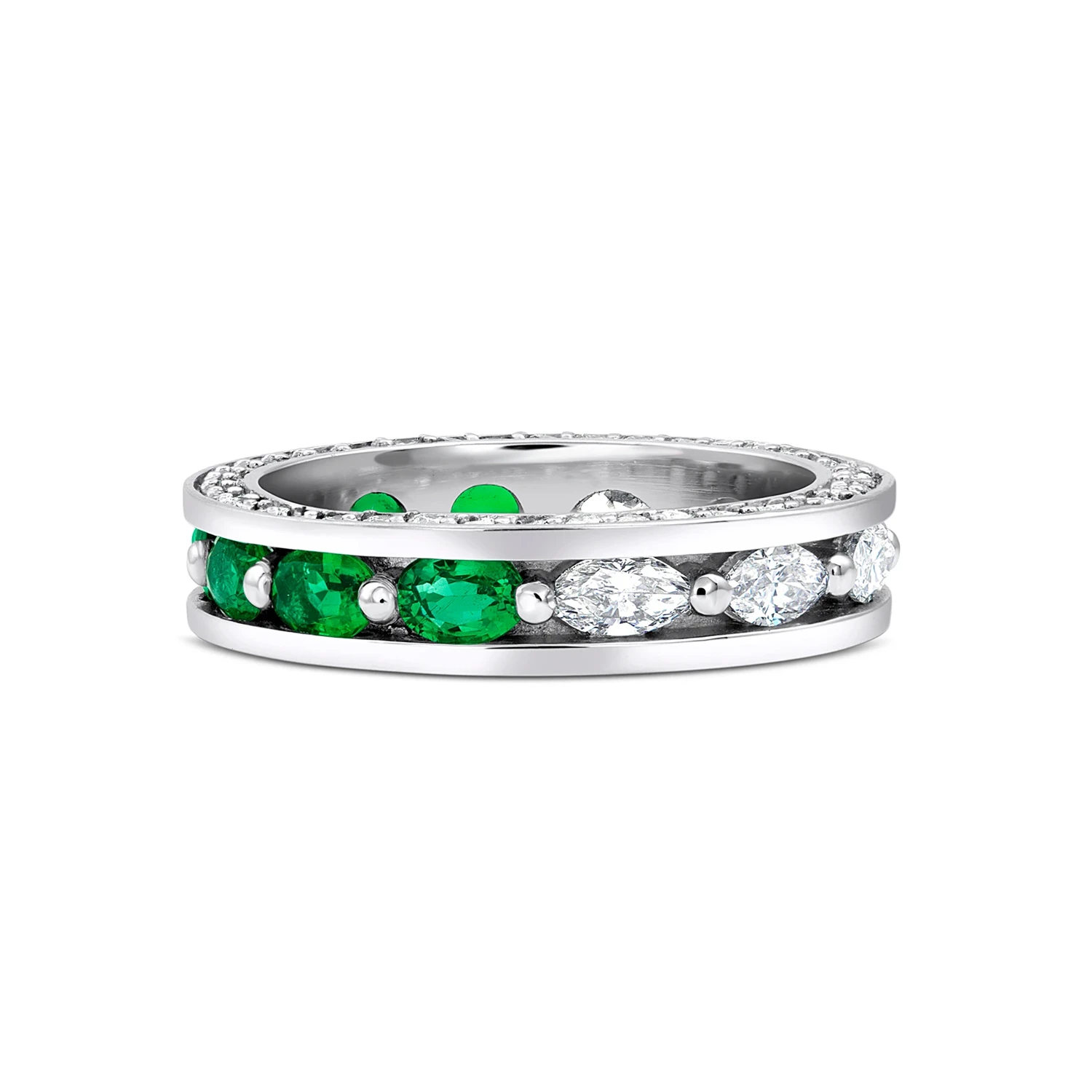 Platinum emerald and diamond eternity band
