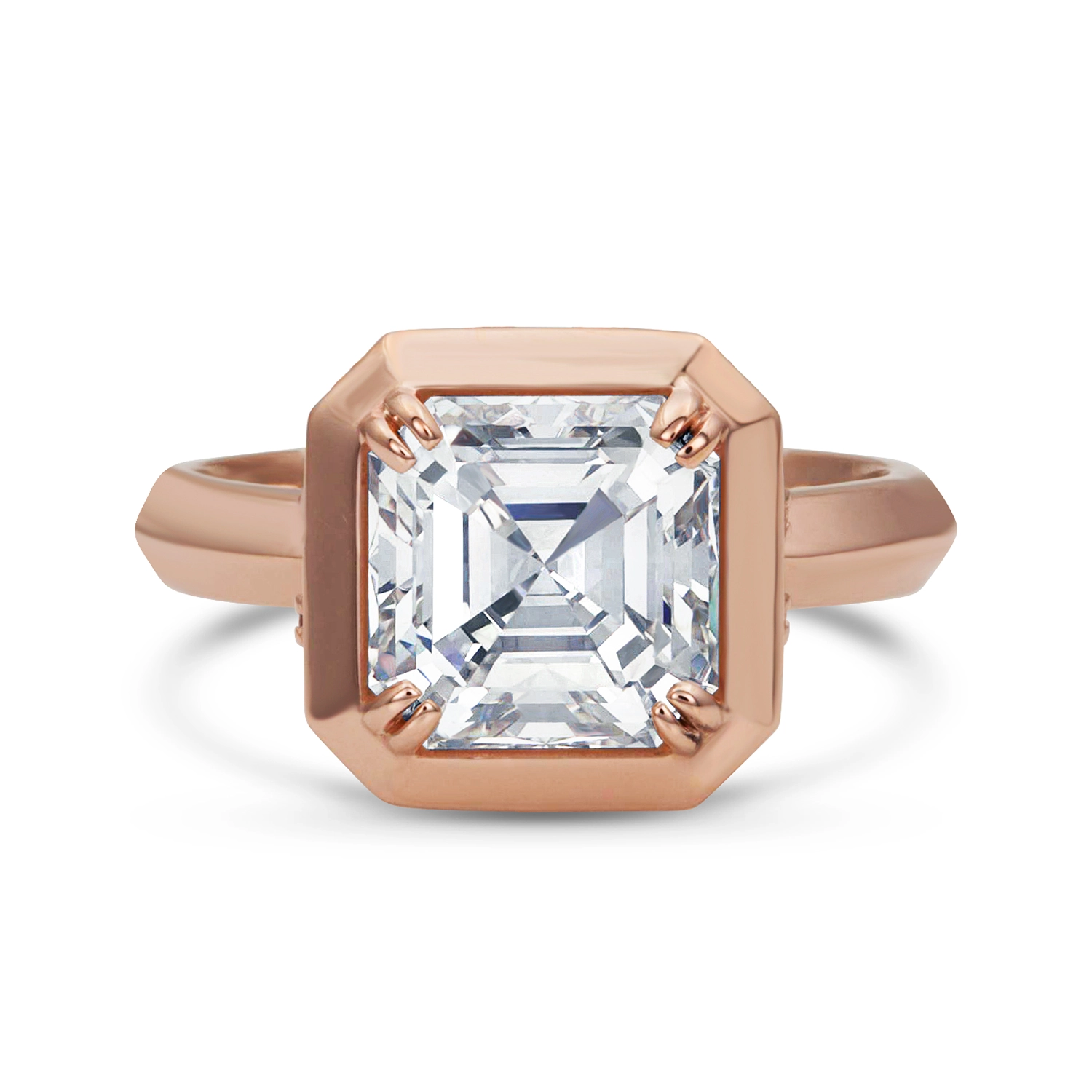 14k pink gold Asscher cut diamond ring
